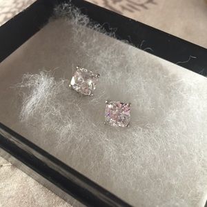 🔴925 Sterling Silver CZ Square Stud Earrings